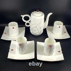 Rare Liuli Living Fine Bone China Delicate Teapot and 4 cup saucer set, New