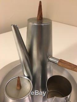Rare Mid-Century Modern Coffee Tea Pot Service Set -Teak Wood Handle, Italy