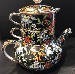 Rare! Mint! Royal Winton Black Chintz Fireglow Stacking Teapot Set Stunning