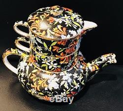 Rare! Mint! Royal Winton Black Chintz Fireglow Stacking Teapot Set Stunning