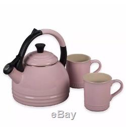 Rare NIB Le Creuset Pink 1.7qt Tea Pot Kettle Teakettle x 2 Mugs Set 12oz