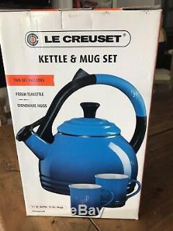 Rare NIB Le Creuset Pink 1.7qt Tea Pot Kettle Teakettle x 2 Mugs Set 12oz