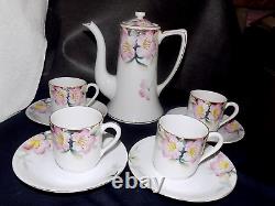 Rare Noritake Azalea Demitasse mini childs Tea Coffee Pot 4 Cups & saucers set