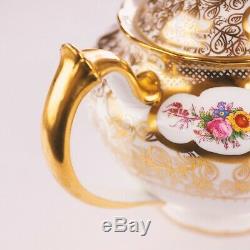 Rare Royal Crown Derby Hand Gilded & Pink Floral Vintage Tea Set & Teapot
