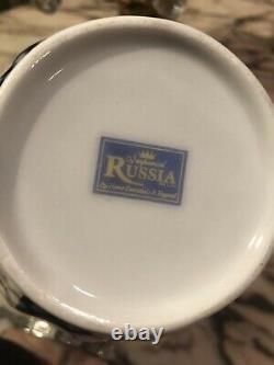 Rare Signed Imperial Russia Cobalt Blue Gold Tea Pot Sugar Bowl set