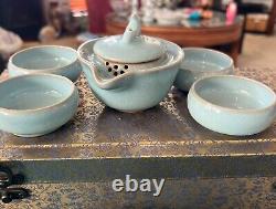 Rare Vintage Celadon Green Mini 6 Piece Teapot Set With 4 Cups New