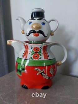 Rare Vintage Ceramic Tea Pot Set Ukrainian Cossack Figure