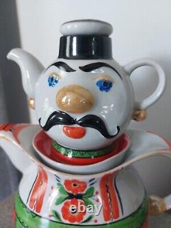Rare Vintage Ceramic Tea Pot Set Ukrainian Cossack Figure