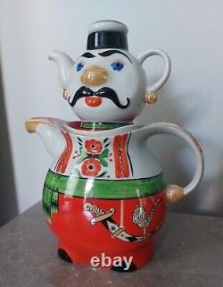 Rare Vintage Ceramic Tea Pot Set Ukrainian Cossack Figure