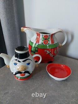 Rare Vintage Ceramic Tea Pot Set Ukrainian Cossack Figure