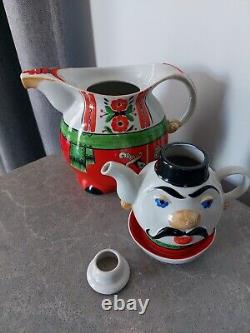 Rare Vintage Ceramic Tea Pot Set Ukrainian Cossack Figure