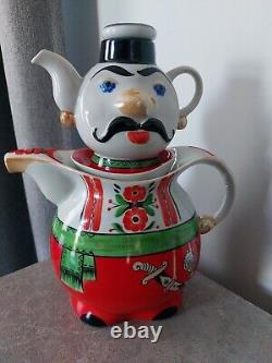 Rare Vintage Ceramic Tea Pot Set Ukrainian Cossack Figure