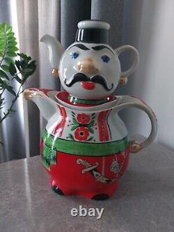 Rare Vintage Ceramic Tea Pot Set Ukrainian Cossack Figure