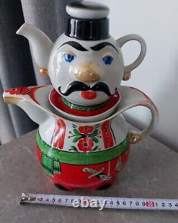 Rare Vintage Ceramic Tea Pot Set Ukrainian Cossack Figure