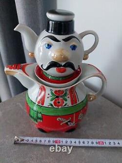 Rare Vintage Ceramic Tea Pot Set Ukrainian Cossack Figure