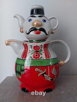 Rare Vintage Ceramic Tea Pot Set Ukrainian Cossack Figure
