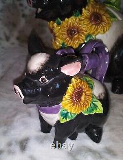 Rare Vintage Fitz & Floyd Hog Pig 3 Piece Tea Set with Salt & Pepper Shakers