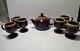 Rare Vintage Mccoy Tea Pot And 6 Footed Cups Set Brown Multi Rustic Distressed