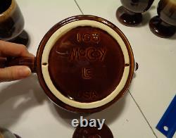 Rare Vintage McCoy Tea pot and 6 footed cups set Brown multi rustic distressed