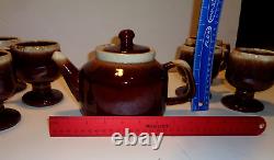 Rare Vintage McCoy Tea pot and 6 footed cups set Brown multi rustic distressed