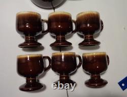 Rare Vintage McCoy Tea pot and 6 footed cups set Brown multi rustic distressed