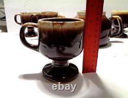 Rare Vintage McCoy Tea pot and 6 footed cups set Brown multi rustic distressed