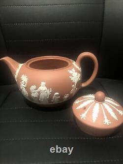 Rare Vintage Wedgwood 1957 Terracotta & Cream Jasperware Tea Set Creamer Sugar