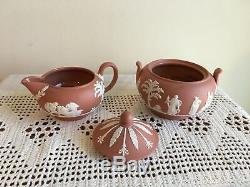 Rare WEDGWOOD Terra Cotta Jasperware Tea Set 1950s Teapot Sugar withlid Creamer