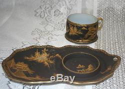 Rare and Unique Japanese Black Gilded Gold Eggshell Porcelain Tea Coffee Set
