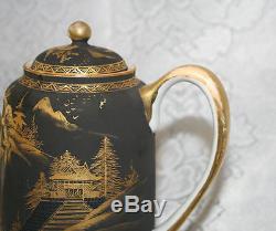 Rare and Unique Japanese Black Gilded Gold Porcelain Tea Coffee Set
