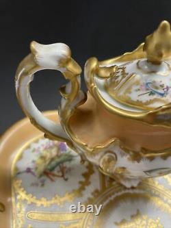Rare antique Old Paris Tea pot Teapot Set Floral Peach gold France Porcelain