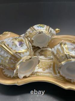 Rare antique Old Paris Tea pot Teapot Set Floral Peach gold France Porcelain