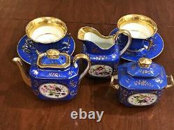 Rare antique Old Paris Tea pot Teapot Set Floral blue gold France Porcelain