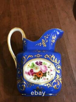 Rare antique Old Paris Tea pot Teapot Set Floral blue gold France Porcelain