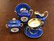 Rare Antique Old Paris Teapot & Tea Set Floral Blue Gold France Porcelain