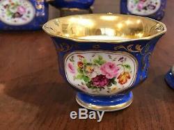 Rare antique Old Paris Teapot & Tea Set Floral blue gold France Porcelain