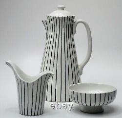 Raymor Italy Striped Espresso Coffee Tea Pot Set Creamer & Sugar Bowl S/3