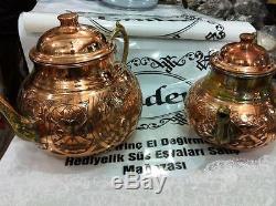 Red Copper Teapot Set, Turkish Hand Made Hammered Copper Tea Kettle Large Size