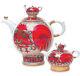Red Rooster Set Of 2 Teapots Russian Imperial Lomonosov Porcelain 8.5 & 61 Fl Oz