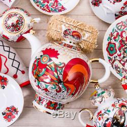 Red Rooster Set of 2 Teapots Russian Imperial Lomonosov Porcelain 8.5 & 61 fl oz