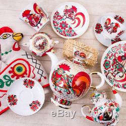 Red Rooster Set of 2 Teapots Russian Imperial Lomonosov Porcelain 8.5 & 61 fl oz