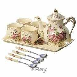 Red Tea Sets Rose Ivory Ceramic Set, Vintage With Teapot, Pretty Set Service For
