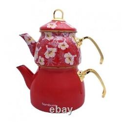 Red Teapot, Enamel Teapot Set / Turkish Tea Pot Set, Teatop Set