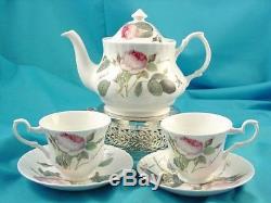 Redoute Rose Tea Set Tea Pot, 2 Teacup Sets- England