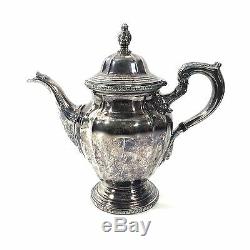 Reed & Barton 4pc De Champlain Silver Teapot Set with Sugar, Creamer & Waste Bowl