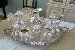 Reed & Barton KING FRANCIS Silverplate Coffee/Tea Pot Set & TOWLE Tray 7 Pc