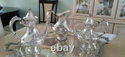 Reed & Barton KING FRANCIS Silverplate Coffee/Tea Pot Set & TOWLE Tray 7 Pc