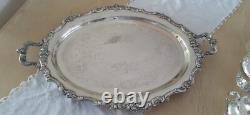 Reed & Barton KING FRANCIS Silverplate Coffee/Tea Pot Set & TOWLE Tray 7 Pc