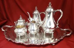 Reed & Barton Silver Plated PROVINCIAL Modern Tea Pot Set + Footed Tray 6pc