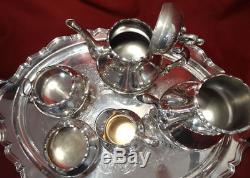 Reed & Barton Silver Plated PROVINCIAL Modern Tea Pot Set + Footed Tray 6pc